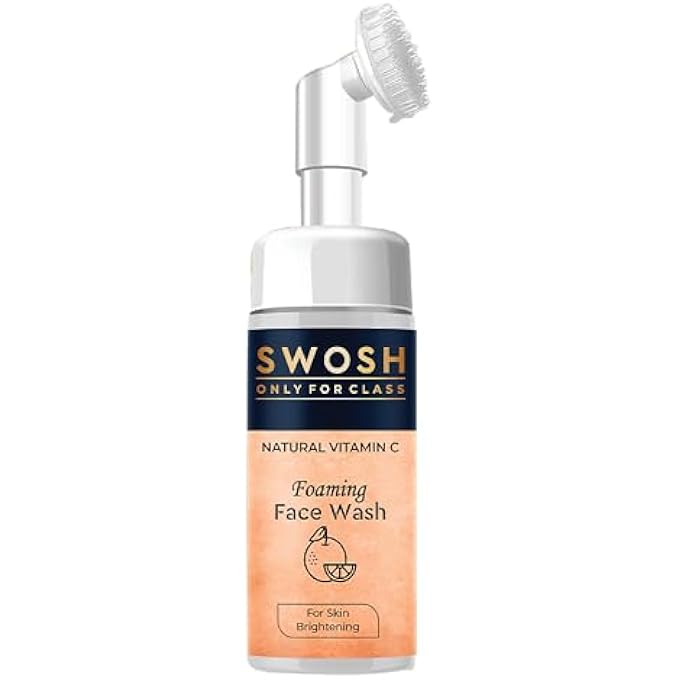 SWOSH NATURAL VITAMIN C FOAMING FACE WASH FOR PIMPLE PRONE & OILY SKIN - NO PARABENS, SULPHATE, SILICONES & COLOUR (WITH BUILT-IN FACE BRUSH), 100 ML - Image 1